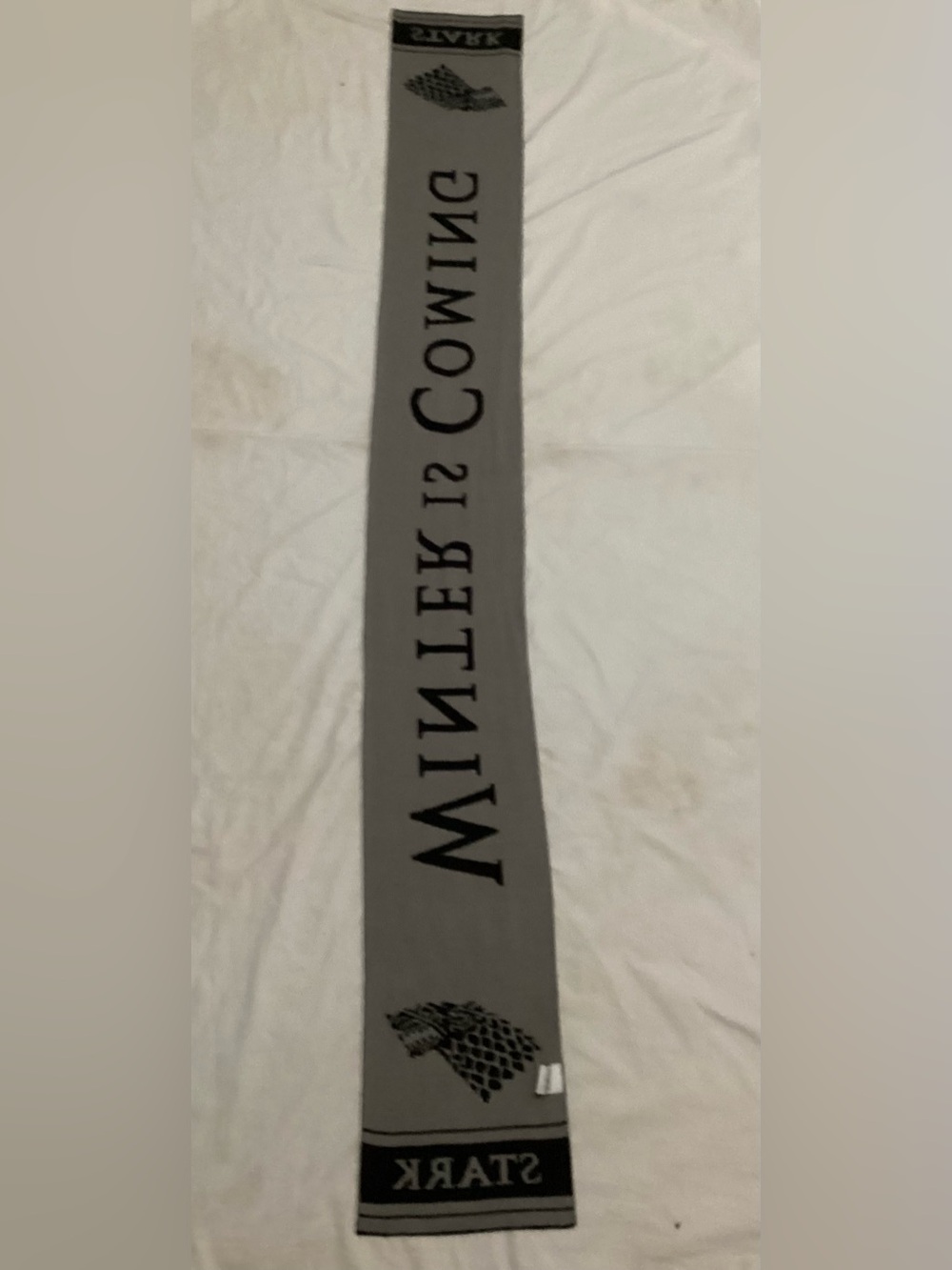 Gray 'Winter Is Coming' Knit Scarf with Black House Stark Motif